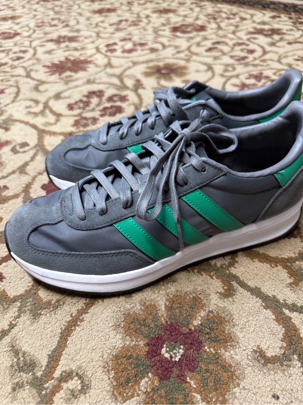 adidas  CloudFoam Comfort Gray Sneakers with Green Stripes